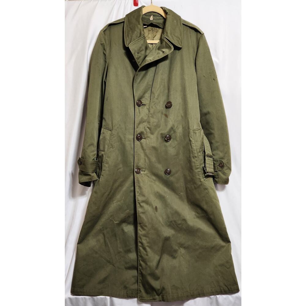 Vintage 1950s US Army OG-107 Overcoat Trench Korean War Era Green‎ OD Liner